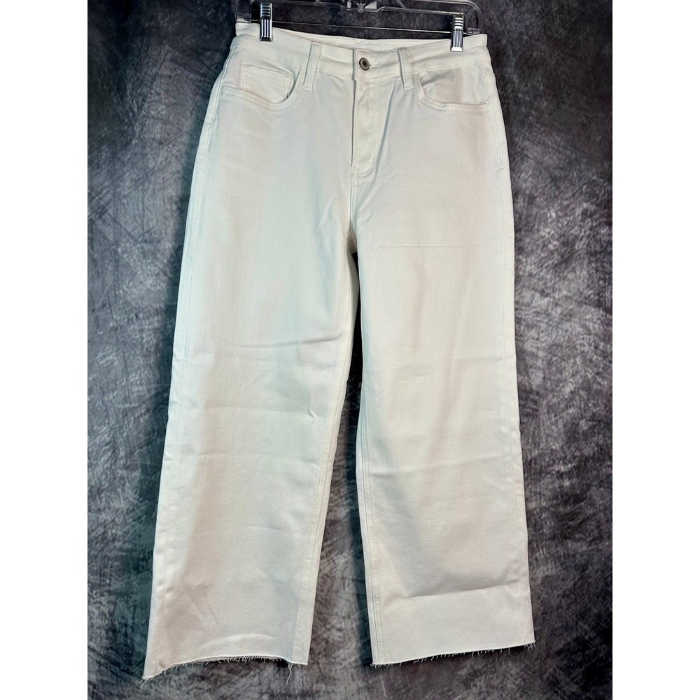 Vervet Blue Wide Leg Crop Jeans Women 28 White Raw Hem T5894WH